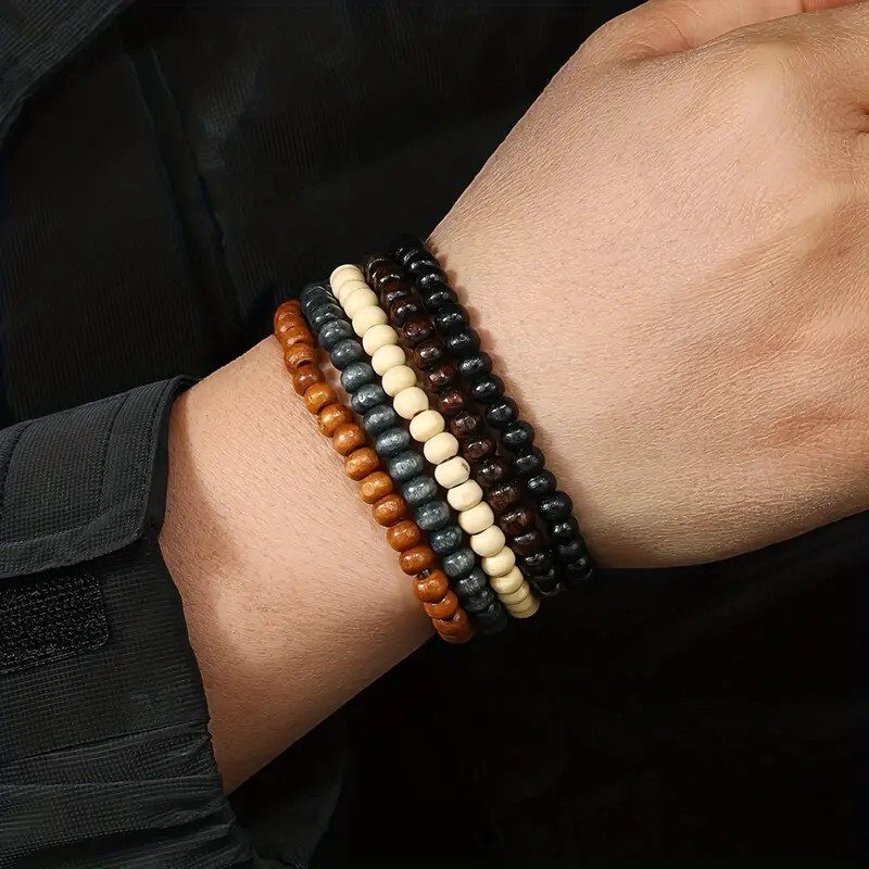 5 Piece Multi-layer Wooden Beaded Bohemian Jewelry Bracelet Set Gift Campus NEW gallery