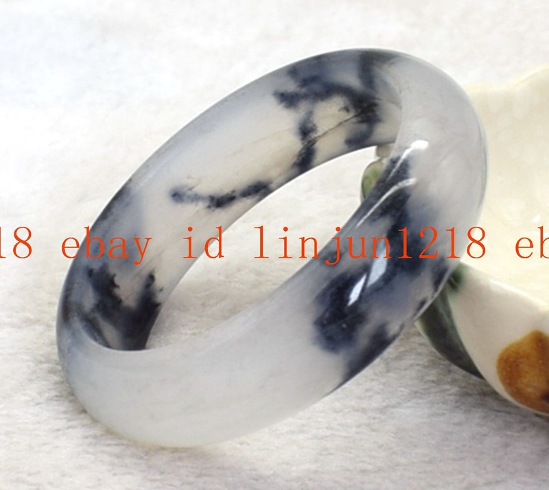 Natural White Black Jade Gemstone Bangle Bracelet 56-62mm Jewelry gallery