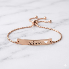 Rose Gold Plated Stainless Steel Adjustable LOVE Engraved Cutout Heart Bracelet