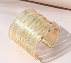 CHIC & UNIQUE Sculpted Artisanal Thin Gold Ribbed Wires Cuff Bracelet