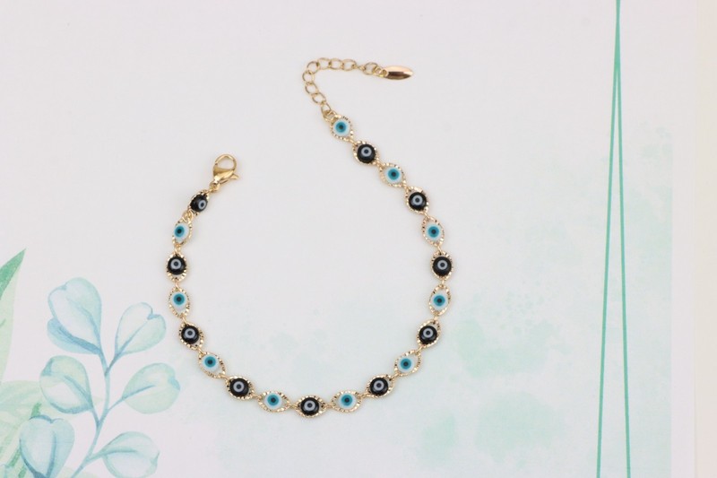 Rose Gold Bracelet with Blue & Black Evil Eye Charms, XPBL0790 gallery