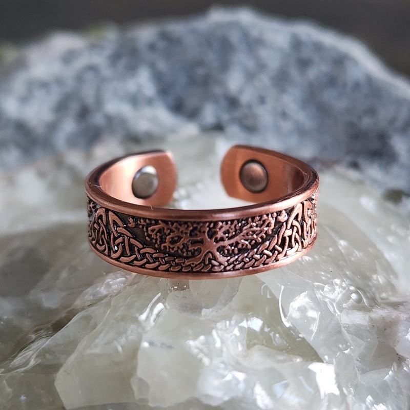 Tree of Life Copper Therapy Bracelet Magnetic Pure Copper Cuff and Ring... gallery