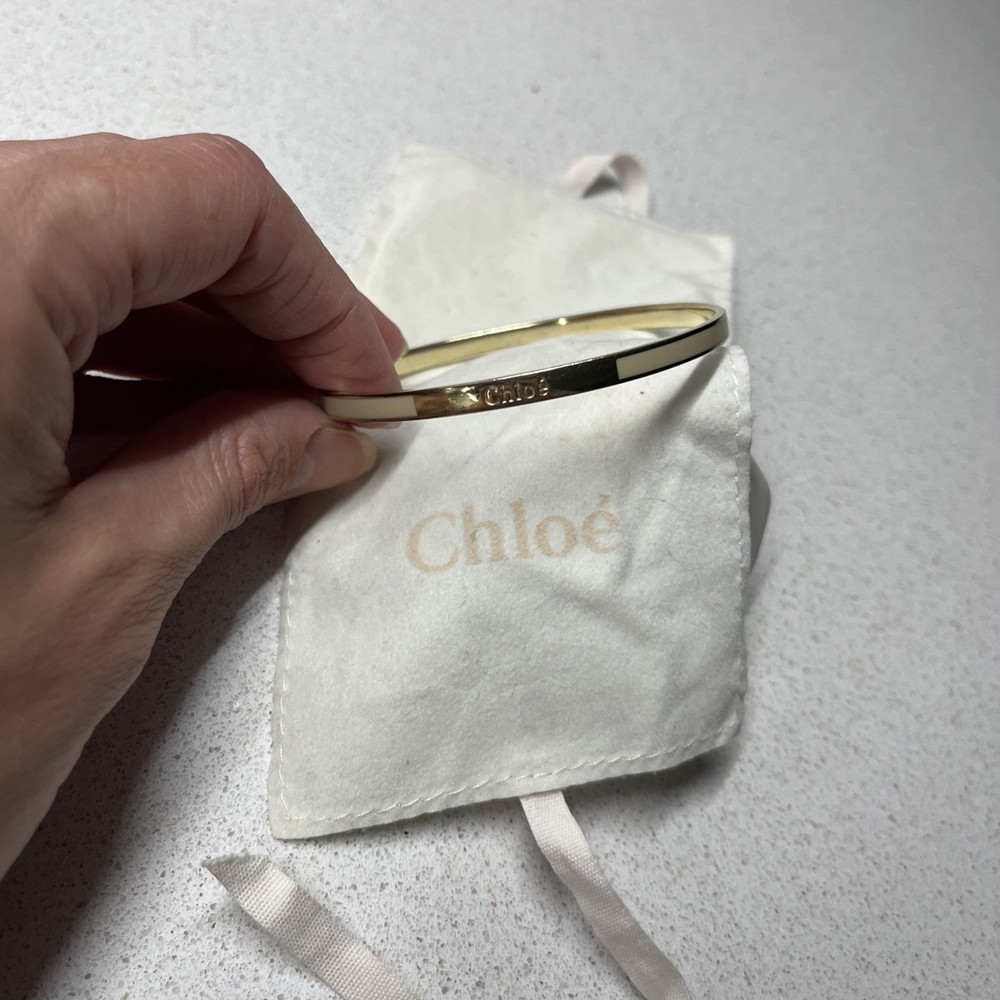 CHLOE cream & gold enamel bangle bracelet vintage (thin style) 21 x 6.5 x 0.5cm