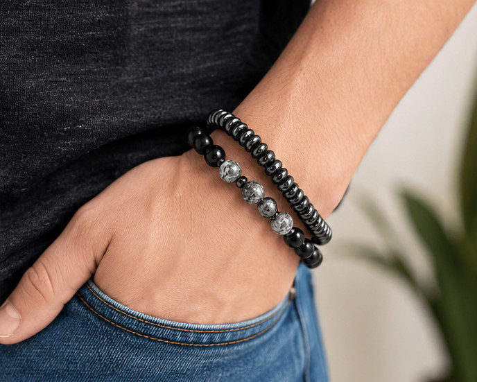 2PCS Magnetic Hematite Bead Bracelet Set Men Women Energy Therapy Jewelry gallery