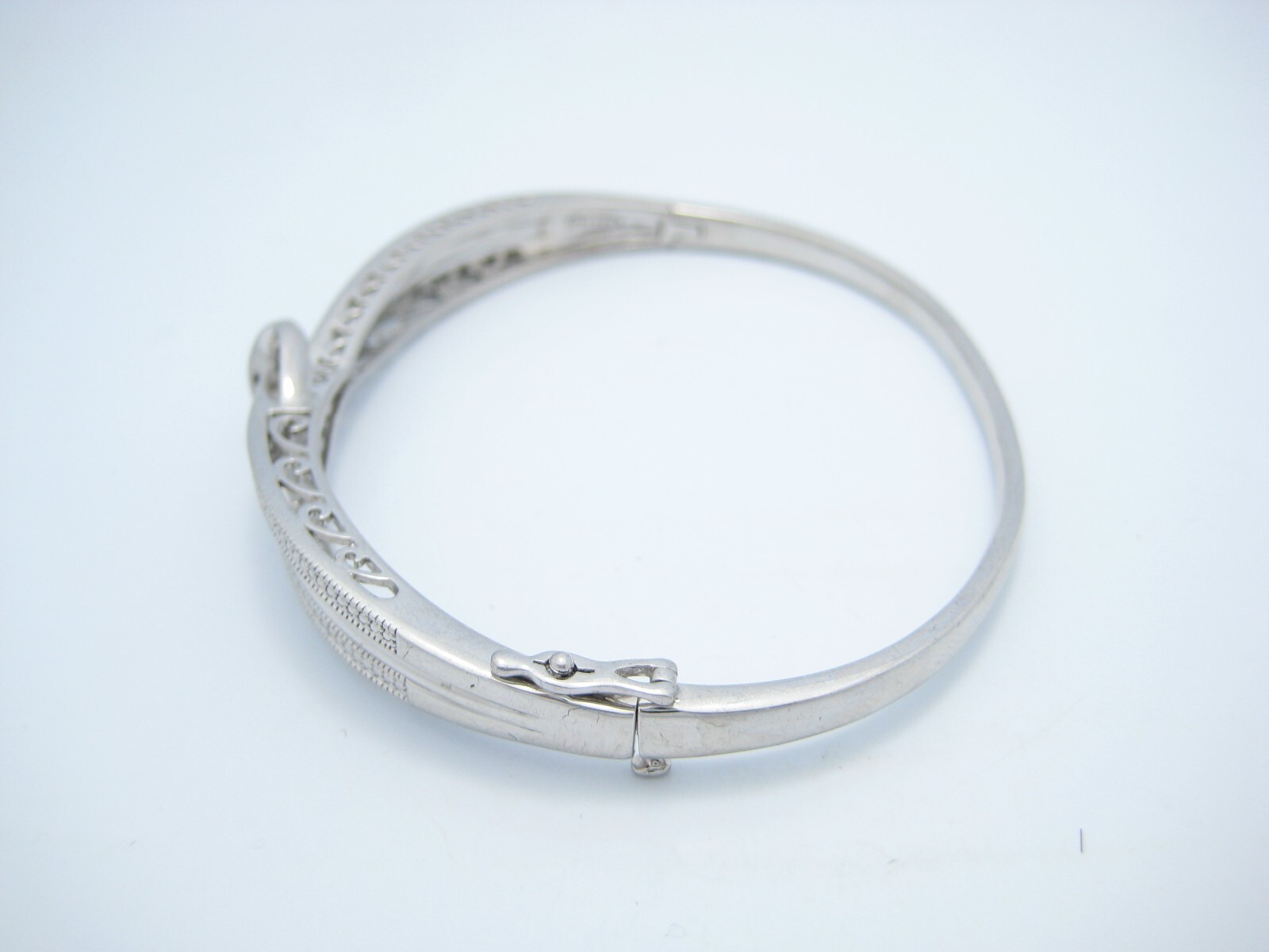 SUN Sterling Silver 11mm Hinged Clear CZ Wave Cuff Bracelet gallery
