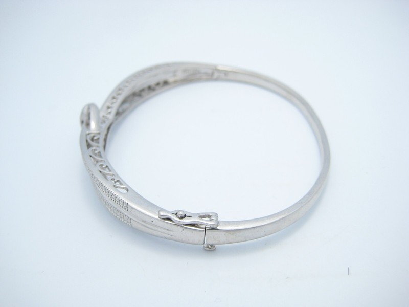SUN Sterling Silver 11mm Hinged Clear CZ Wave Cuff Bracelet gallery