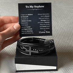 To My Nephew Cross Bracelet Christmas Birthday Graduation Gift for Teen Boys Men