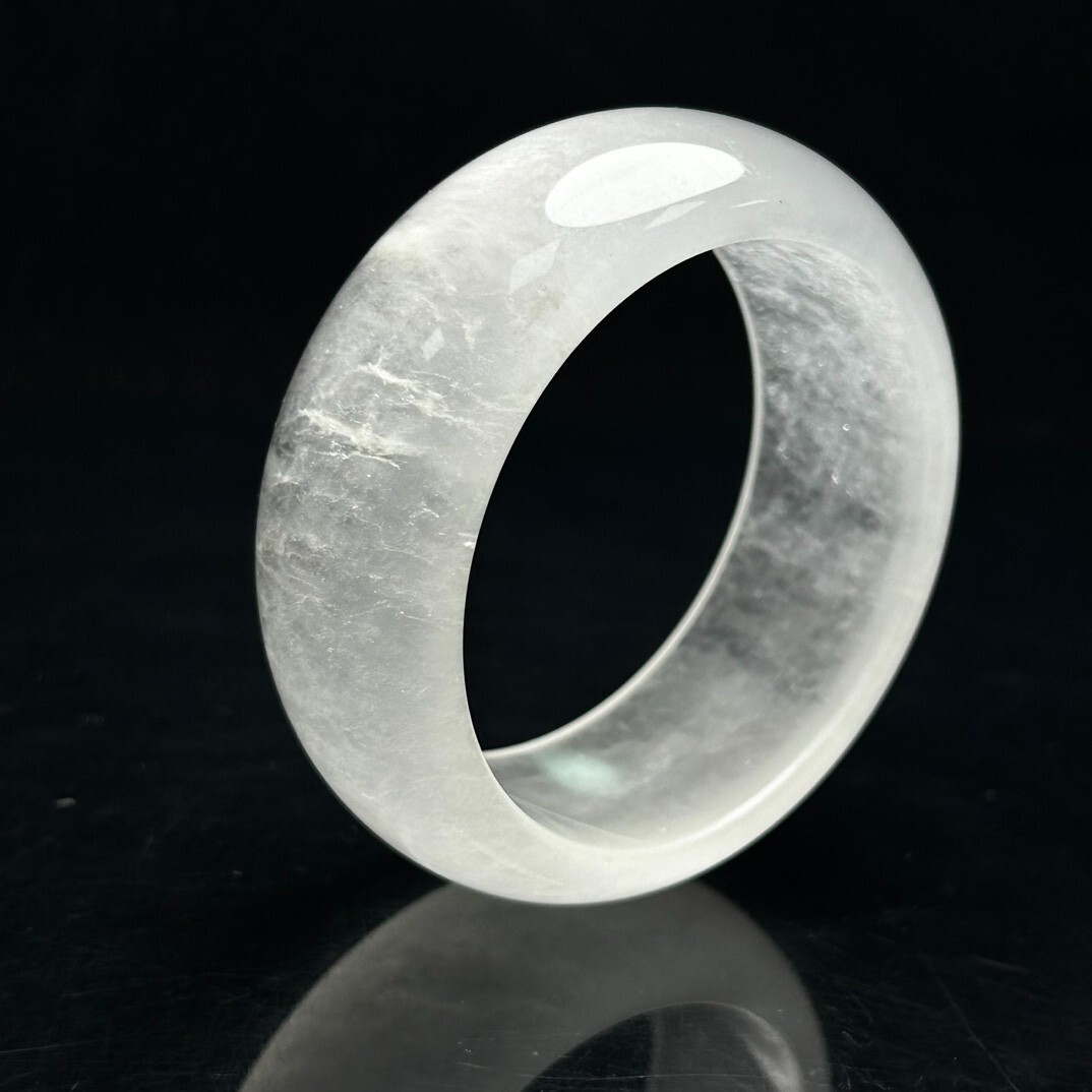 Certified Natural Ice White Myanmar Jade jadeite Tyre Bangle Bracelets 56mm gallery