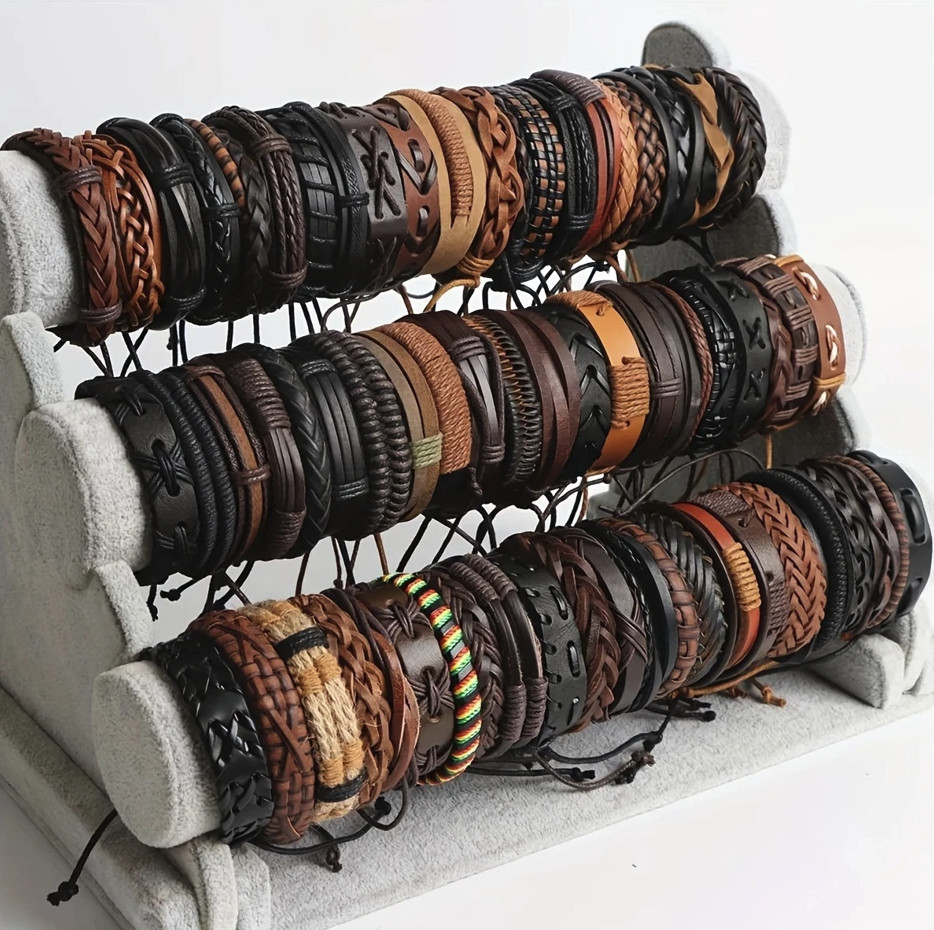 20pcs Braided Leather Wrap Bracelets Wood Beads Ethnic Tribal Set - NEW gallery