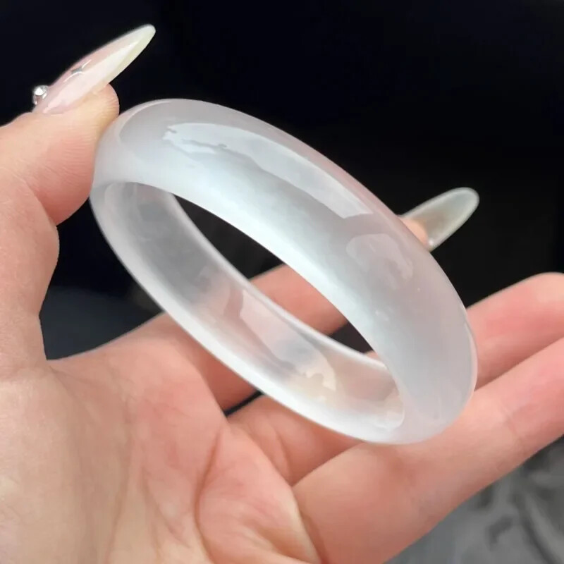 High Ice Type Jade Ice Transparent White Moonlight Jadeite Safety Jade Bracelet gallery