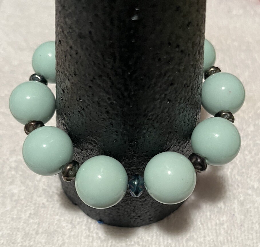 Light Green Bubble Gum 16mm Beads w/Metallic Blue Elastic Bracelet Handmade NEW gallery