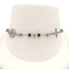 Stainless Steel Rosary Madonna Medal Cross Anklet Bracelet New 9in Adjustable