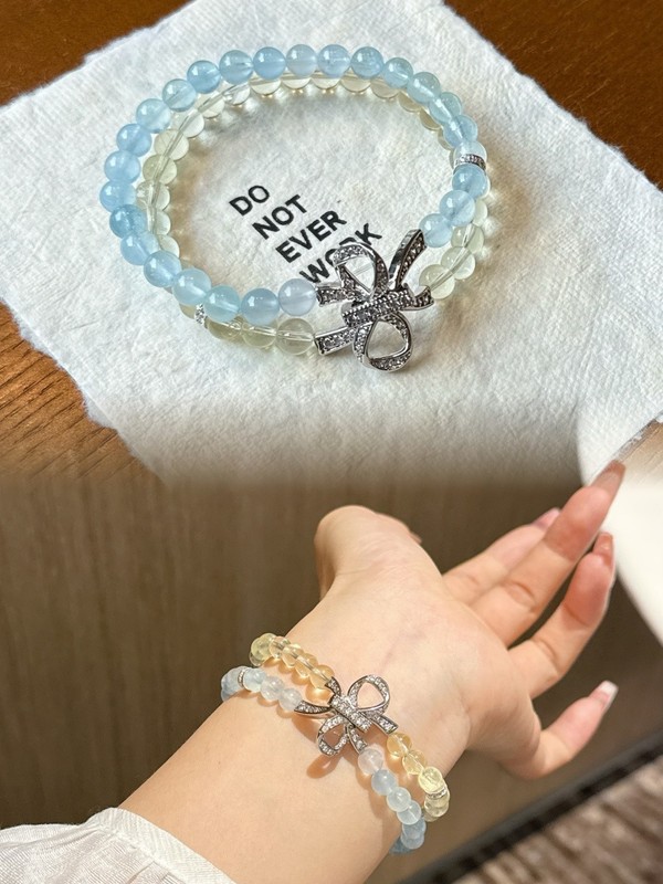 Natural Aquamarine Citrine 6mm Stretch Double Wrap Bow Bracelet Women Gift gallery