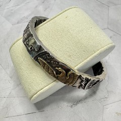 Faux Morgan Dollar Coin Cuff Bracelet Silver & Gold Tone Eagle 6″ Double Sided