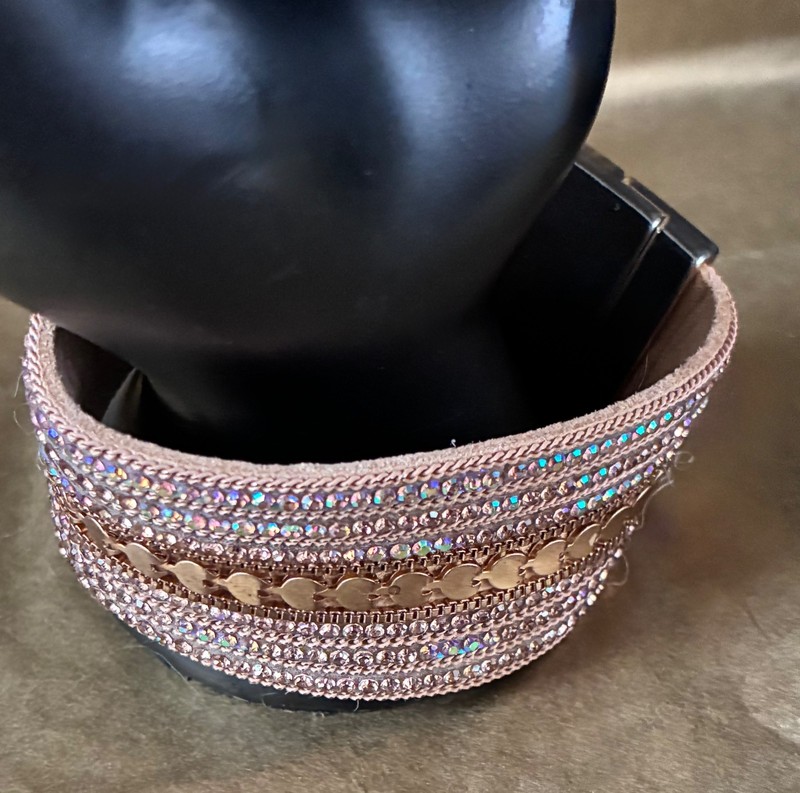 SAACHI Faux Suede Gold Tone Bracelet w/ Aurora Borealis Crystals Magnetic Clasp gallery