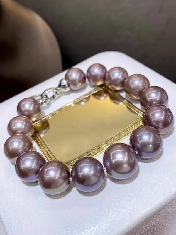 Gorgeous 12-13MM South Sea Natural Round Lavender Pearl Bracelet 7.5-8 inch gallery