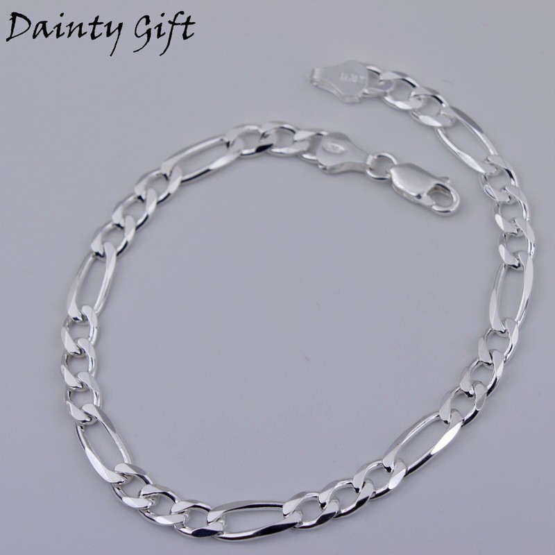 Women Men Made in Italy 925 Sterling Silver 6 mm Figaro Chain Bracelet 7-8.5" gallery