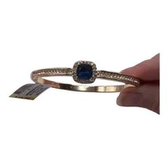 Charter Club Gold Tone Pave Blue Colored Crystal Halo Bangle Bracelet New