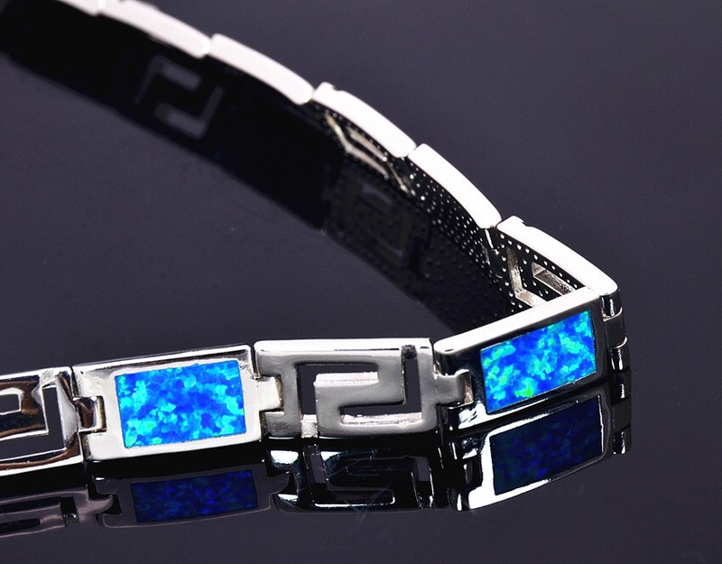 Vikoly Hawaii Beach Blue Square 925 Sterling Sliver Fire Opal Bracelet 18cm gallery