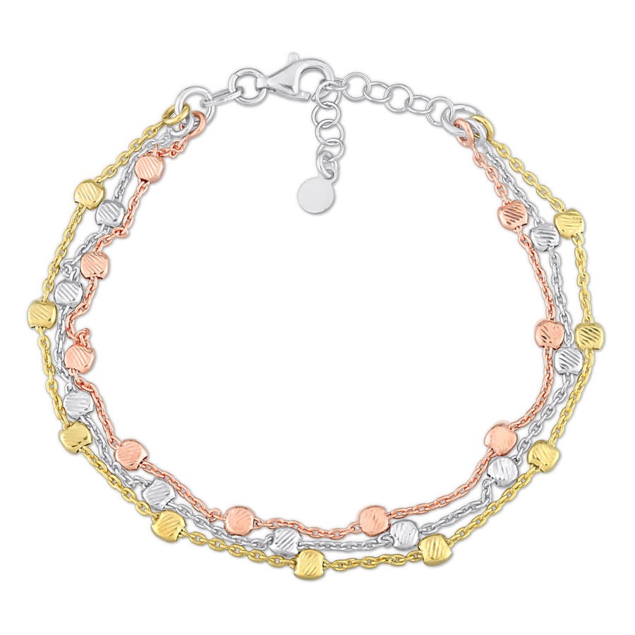 AMOUR Multi-Strand Bracelet In 3-Tone Plated Sterling Silver, 7.5 In