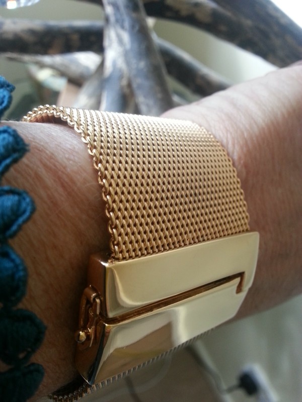"Nine West" Gold Plated Wider Width Mesh Bracelet With Centre "Feature" Catch gallery
