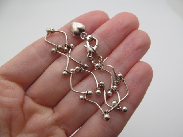 Vintage Silver Tone Ball Curved Link w/ Sterling Silver Heart Tag Charm Bracelet gallery