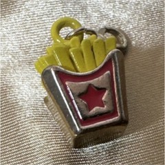 Enamel French Fries Dangle Charm with Lobster Claw Closure, Red Yellow Silver