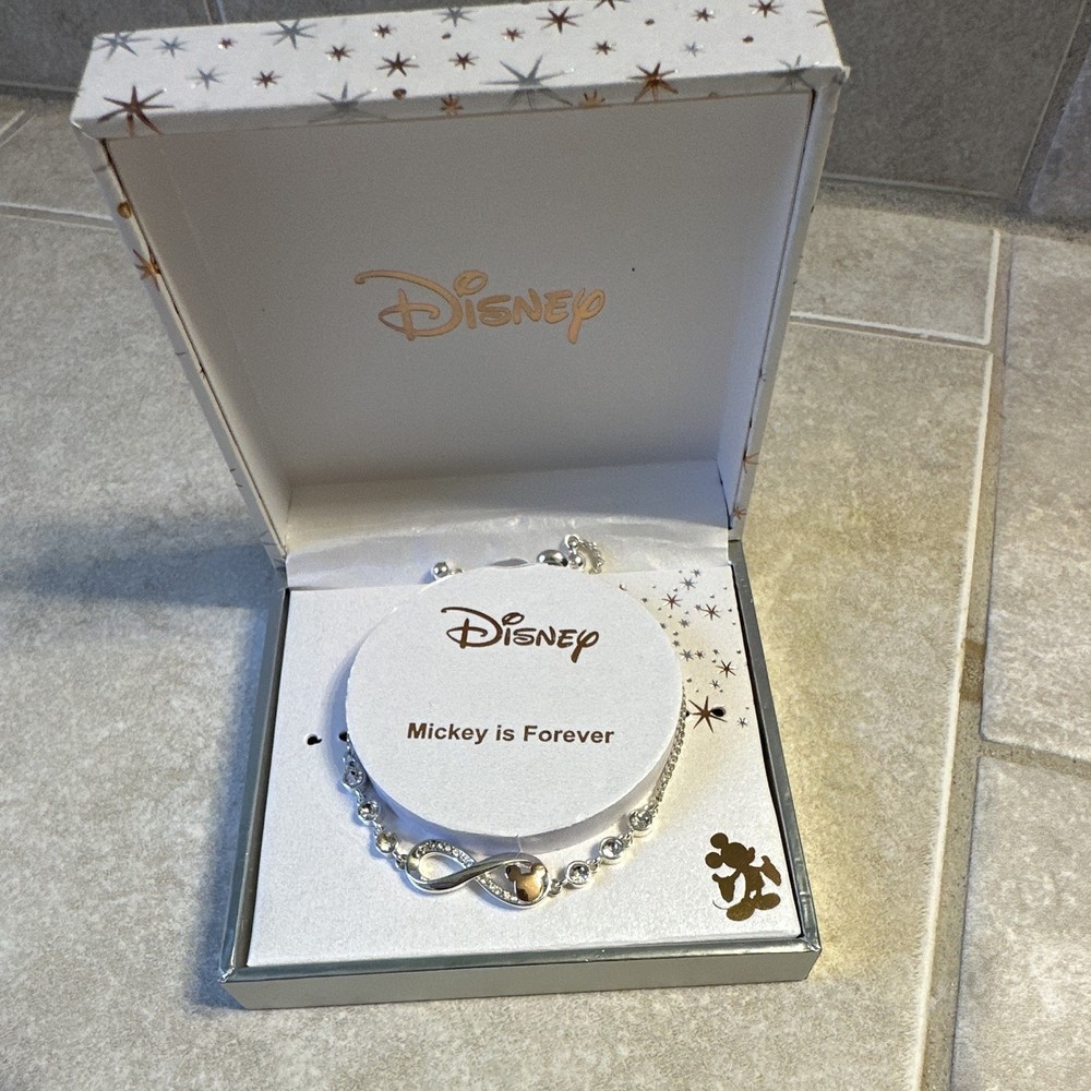 Disney Mickey Is Forever Infinity Charm Bracelet, Fine Silver Plated, Signed