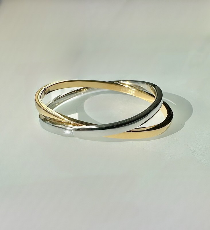 Pack of 2 -(1 Silver + 1 gold) Stainless Steel Plain Tarnish-Free Bangle Size 7 gallery