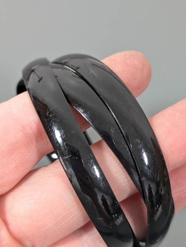 Set of 3 Black Metallic Bangle Bracelets Glossy Intertwined Stackable 8 inch gallery