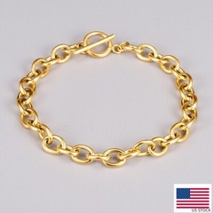 Woman 18K Gold Plated Stainless Steel Rolo Link Chain Bracelet 8.3” Toggle