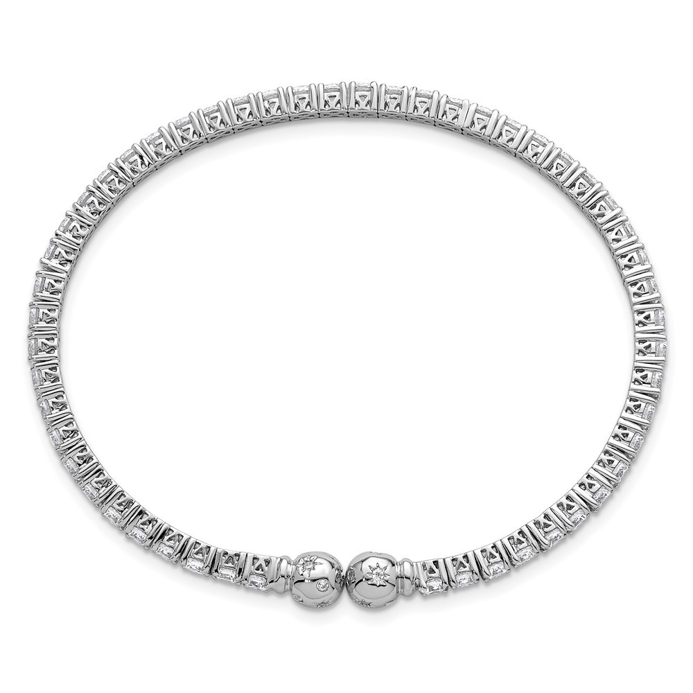 Sterling Silver Rhodium-plated Polished CZ Star Flexible Cuff Bangle Bracelet gallery