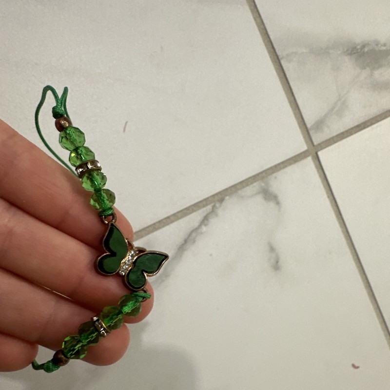 Green Cord & Beaded Adjustable Bracelet with Butterfly Dangle Charm gallery