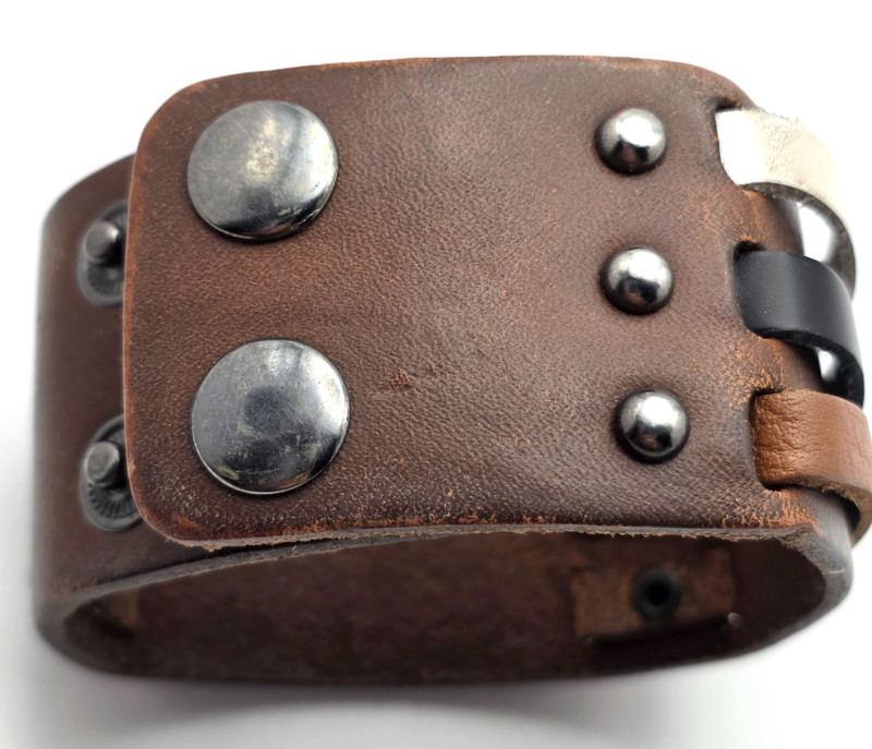 Wide Brown Leather Cuff Bracelet 9 in Multicolor Strap Snap Adjustable 38mm Wide gallery