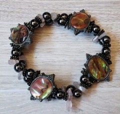Magnetic Healing Bracelet Hematite Beaded Pink Stone Abalone Stretch Therapy