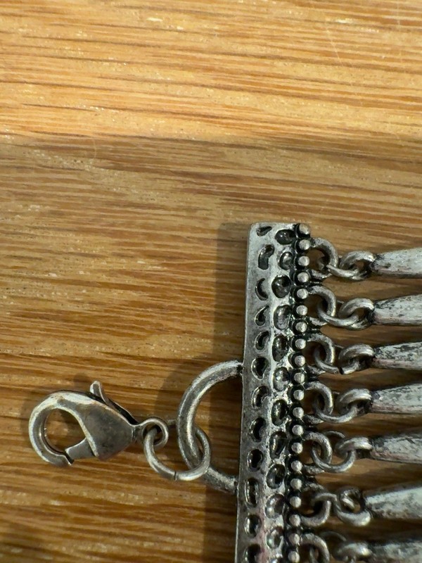 Vintage Silver Tone Boho Tribal Wide Panel Bracelet Adjustable Statement Cuff gallery