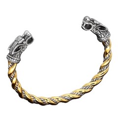 Viking Geri Freki Bracelet Gold PVD Plated Stainless Steel Norse Odins Wolf Cuff
