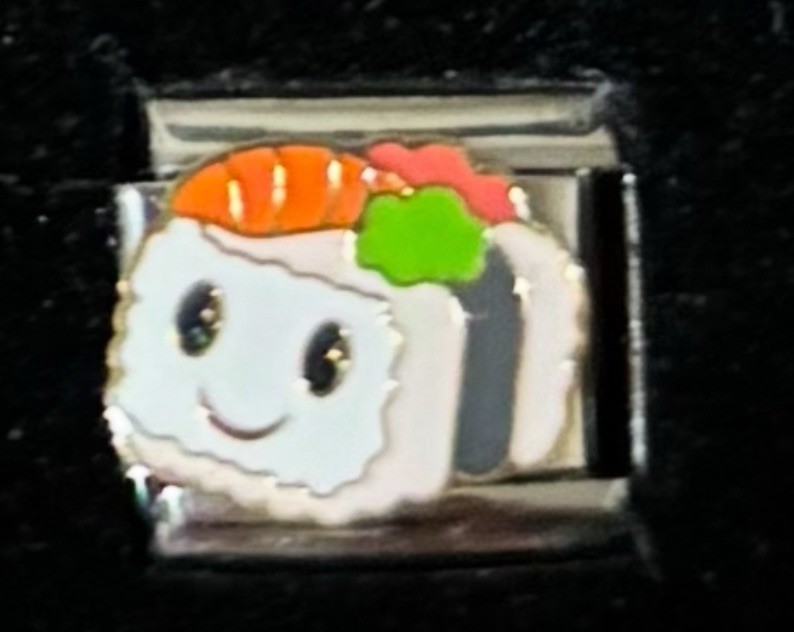 Smiley Sushi Wrap Italian Charm Enamel Link 9MM K22