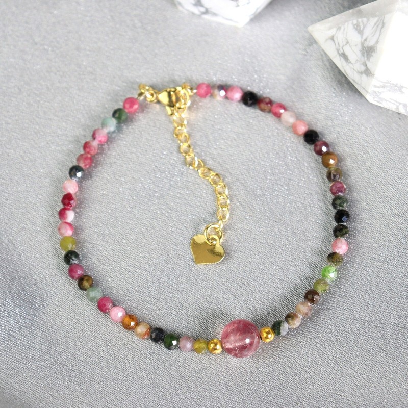 Handmade Tourmaline Faceted Beads Healing Protection Women Minimalist Bracelet gallery