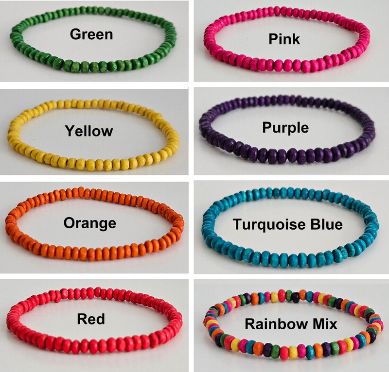 Mens Wooden Bead Tribal / Surfer Elastic Bracelet - 4x3mm beads - 15 Colours NEW gallery