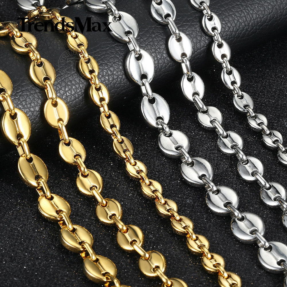 7/9/11mm Gold Plated Stainless Steel Coffee Bean Marina Link Bracelet/Necklace gallery