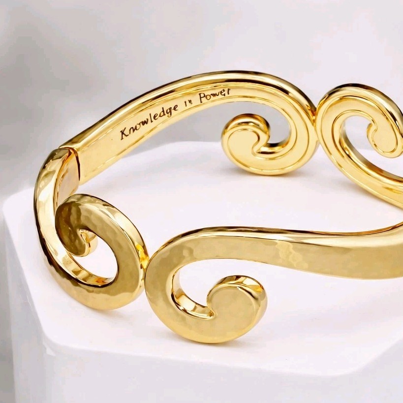 NWT Brighton Royale Hinged Bracelet Brushed Gold Tone “Knowledge Is Power” gallery