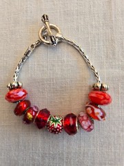 Strawberry on Red Glass Bead Bracelet with Toggle Closure