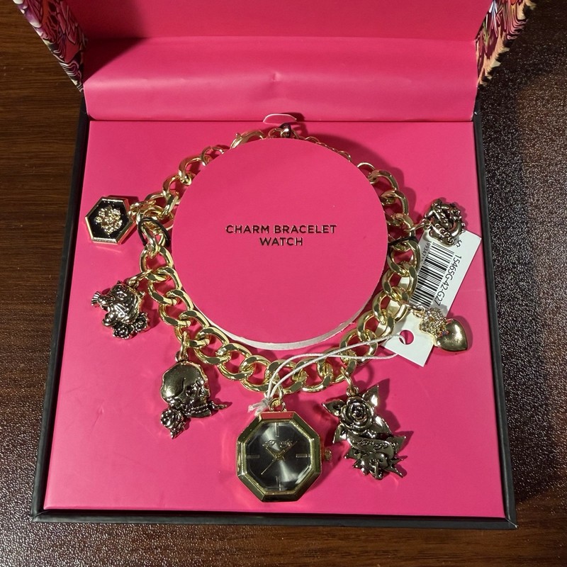 Ed Hardy Women's Gold Charm All Tattoo Design Bracelet Octagon Watch NWT gallery