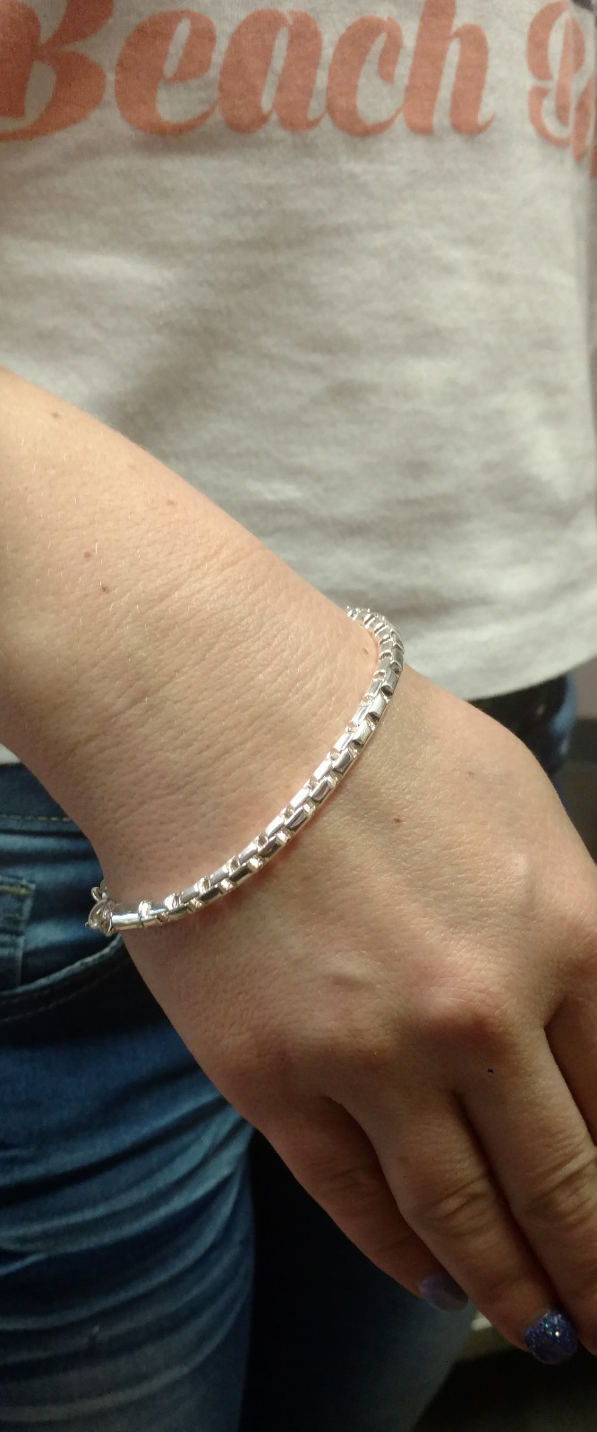 925 Sterling Silver Plated Exquisite Small Chain Link Bracelet Bangle (8") gallery