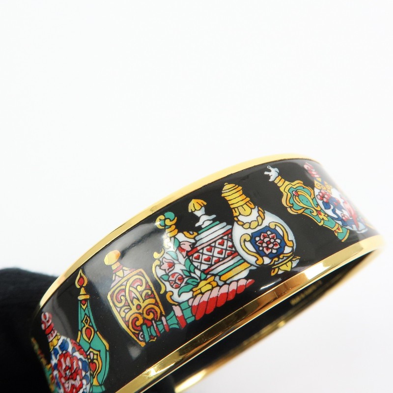 HERMES Email GM Gold Plated Bangle Bracelet Black Gold Authentic Used F/S gallery