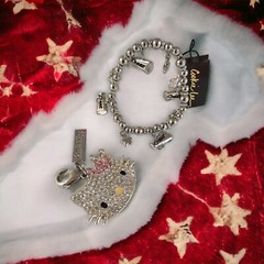 1 Cookie Lee Silver Tone Cheerleader Bracelet NWT + 1 Hello Kitty Purse Charm