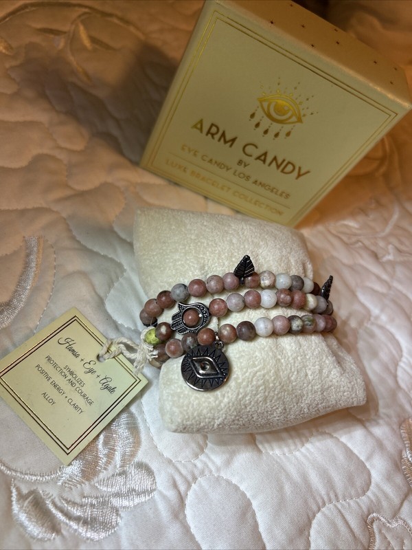 ARM CANDY By Eye Candy Los Angeles bracelet Hamsa + Eye + Agate Alloy NWB gallery