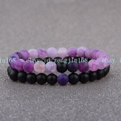 2Pcs Distance Bracelets for Lovers Black Purple Agate 8/10mm Beads Couples