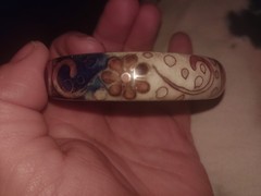 Enamel Floral Bangle Bracelet Multicolor Blue Brown Cream Flower Round